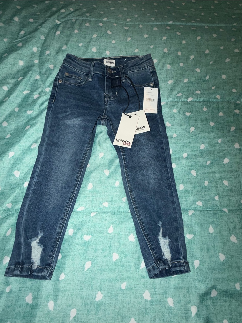 NEW NWT KIDS SZ 4 Hudson Jeans Skinny Jeans in Distressed Dark Blue Wash. $45